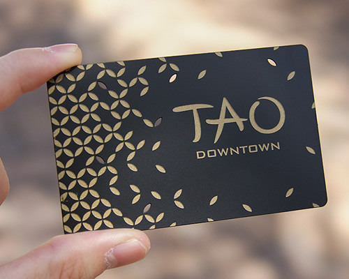 metal business card with black finish and gold