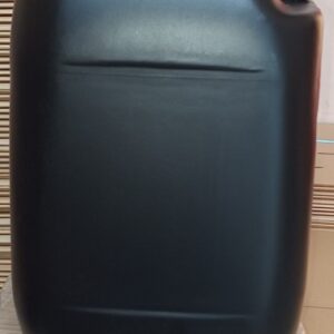 Image of a 30-liter black jerrycan. The container is a sleek black with a matching black lid, and the robust handle is clearly visible against a plain background.