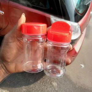 Clear 100ml PET plastic spice jar from Eloquent Prints & Packaging, perfect for storing spices, herbs, and seasonings with style.