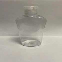 Clear 120ml Sanitizer Plastic Bottle with secure flip-top cap, portable and durable, ideal for hand sanitizer, by Eloquent Print and Packaging.