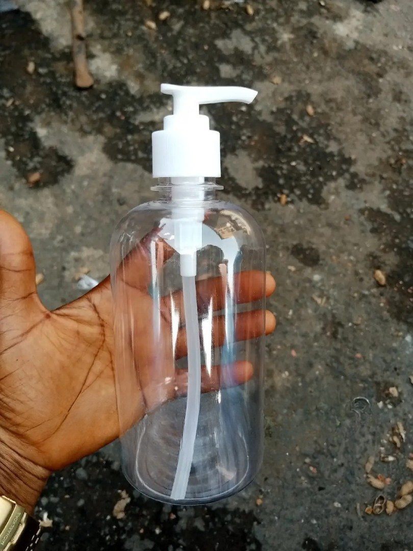 500ml plastic bottle with pump dispenser from Eloquent Prints & Packaging, ideal for skincare, sanitizers, and oils in Lagos, Nigeria.