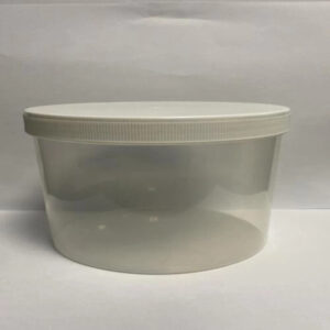 Clear Plastic Screw Jar With White Lid, airtight and durable, ideal for storing food or cosmetics, by Eloquent Print and Packaging.