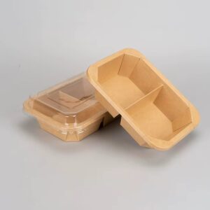 2 Compartment Food Paper Bowl With Lid from Eloquent Prints and Packaging, ideal for neatly packaging meals with separated portions for takeaway or delivery.