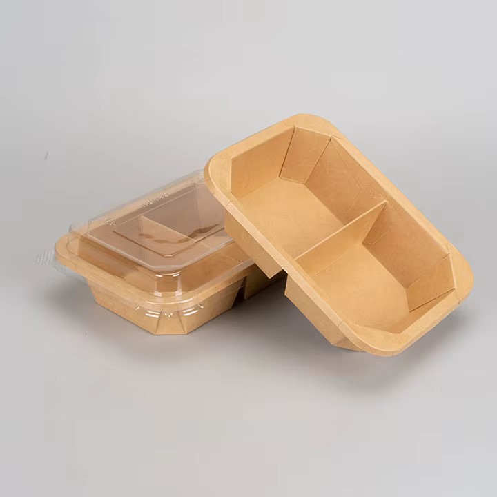 2 Compartment Food Paper Bowl With Lid from Eloquent Prints and Packaging, ideal for neatly packaging meals with separated portions for takeaway or delivery.