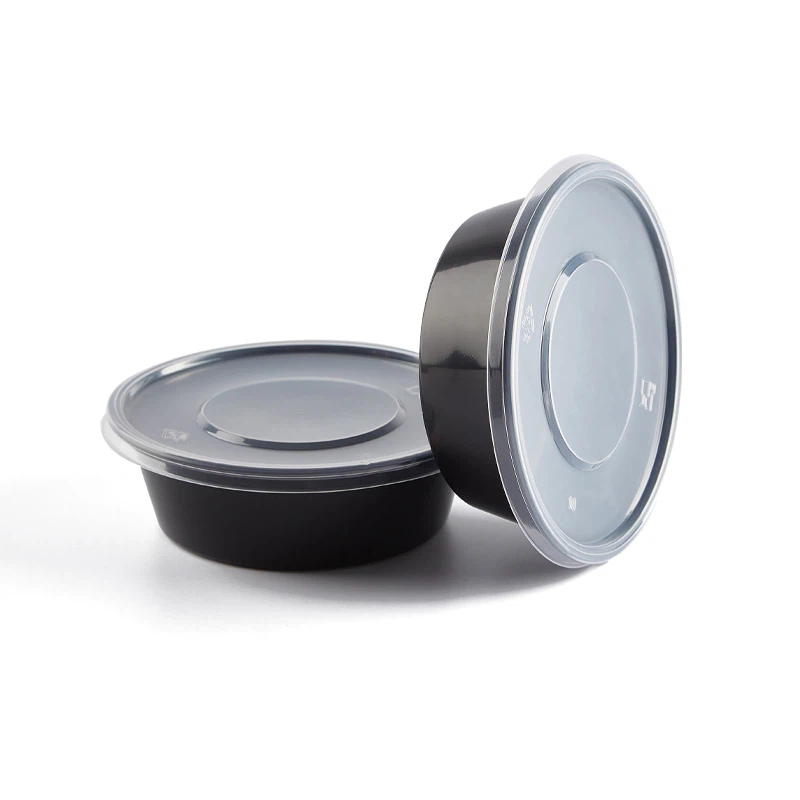 500ml Round Black Takeaway Containers from Eloquent Prints and Packaging, ideal for secure food storage, meal prep, and takeaway service.