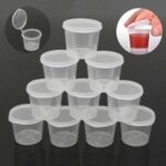 High-quality Disposable Sauce Cups With Attached Lids, perfect for packaging sauces, dips, and condiments securely for restaurants, catering, and takeaways.