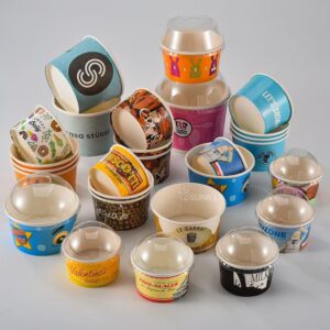 7oz Insulated Paper Yogurt/Ice Cream Cup Lids from Eloquent Prints and Packaging, ideal for sealing and insulating frozen desserts for takeaway.