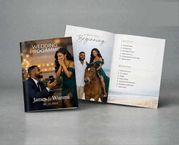 wedding programme booklet design and print