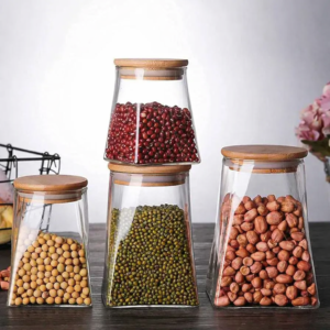 Premium Pyramid Glass Storage Jars with Airtight Bamboo Lids for Food Storage and Kitchen Organization