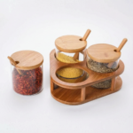 3pcs Spice Storage Jar With Bamboo Rack for organized kitchen spice storage.
