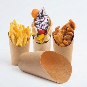 Paper Disposable French Fries, Popcorn Salad Cup for takeaway snacks, fries, popcorn, and salads.