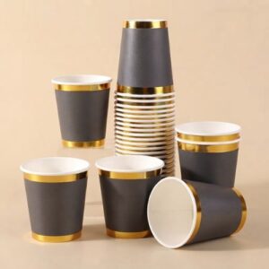 Elegant Black & Golden Disposable Cups supplied by Eloquent Prints and Packaging in Lagos, Nigeria.