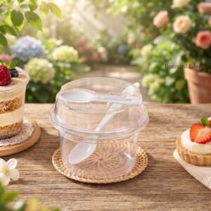Round Dessert Cups for parfaits, yoghurt, desserts, and food packaging supplied by Eloquent Prints and Packaging in Lagos Nigeria.