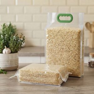 Transparent Ziploc Grain Storage Bags with Handle for grain storage and food packaging in Lagos Nigeria.