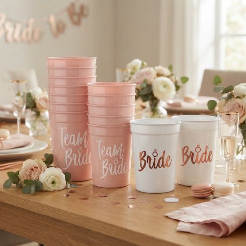 Team Bride Bachelorette Party Cups for bridal showers, bachelorette parties, and wedding celebrations.