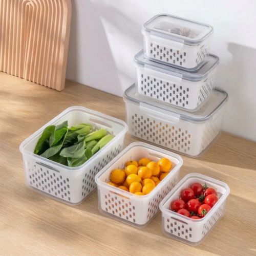 3 in 1 Refrigerator Storage Container With Drain Basket for Organising and Storing Fruits and Vegetables in the Fridge by Eloquent Prints and Packaging in Lagos, Nigeria.