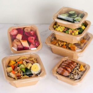 Disposable Paper Craft Food Containers With Lids supplied by Eloquent Prints and Packaging in Lagos, Nigeria, for takeaway food packaging.
