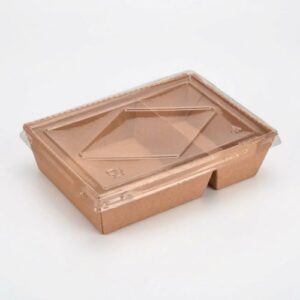 2 Compartment Kraft Paper Disposable Meal Tray Lid for takeaway food packaging supplied by Eloquent Prints and Packaging in Lagos, Nigeria.