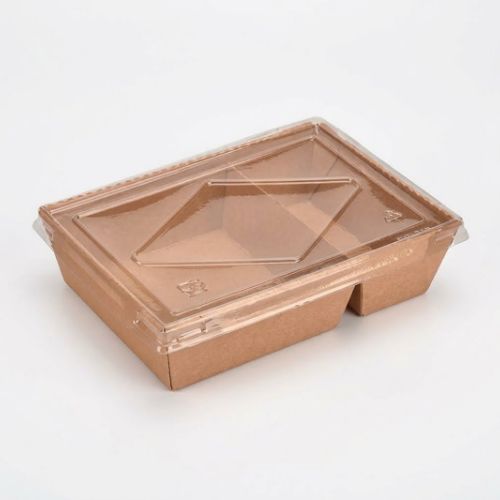 2 Compartment Kraft Paper Disposable Meal Tray Lid for takeaway food packaging supplied by Eloquent Prints and Packaging in Lagos, Nigeria.