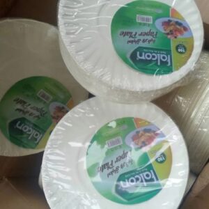 Falcon Paper Plates supplied by Eloquent Prints and Packaging in Lagos, Nigeria, for convenient food serving at parties, homes and events.