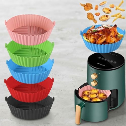 Reusable Silicone Air Fryer Liners – Non-Stick Basket Inserts for easy cooking and cleanup.